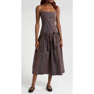 NWOT Damson Madder Persephone Leopard Spot Sleeveless Organic Cotton Midi Dress
